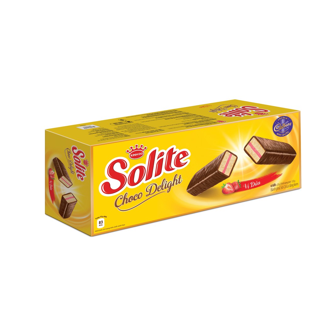 [Mã GRO1KD55 giảm 10% đơn 150k] Hộp 6 bánh bông lan Solite tầng phủ socola vị dâu 120g (20g/cái)
