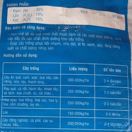 Phân NPK 30-10-10+TE cao cấp (1kg), Giúp bung đọt, lá xanh dày