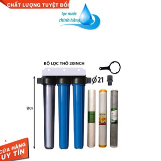 Bộ Lọc Nước Đầu Nguồn 3 Cấp 20inch (3 cốc màu xanh)- Sản Phẩm Đã Bao Gồm Lõi 123  Và Phụ Kiện - Ren 27, 21