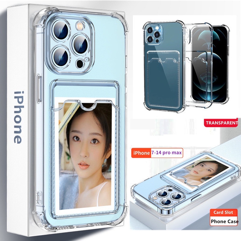 Ốp lưng Iphone 14 promax , 13pro , 13, 12promax, 12pro, 12, 11promax, 11pro, 11, Xr, Xsmax, Xs, X  đẹp có ngăn VÍ TRONG SUỐT chống sốc dày dặn, cạnh vuông bảo vệ cam atm đựng thẻ ảnh