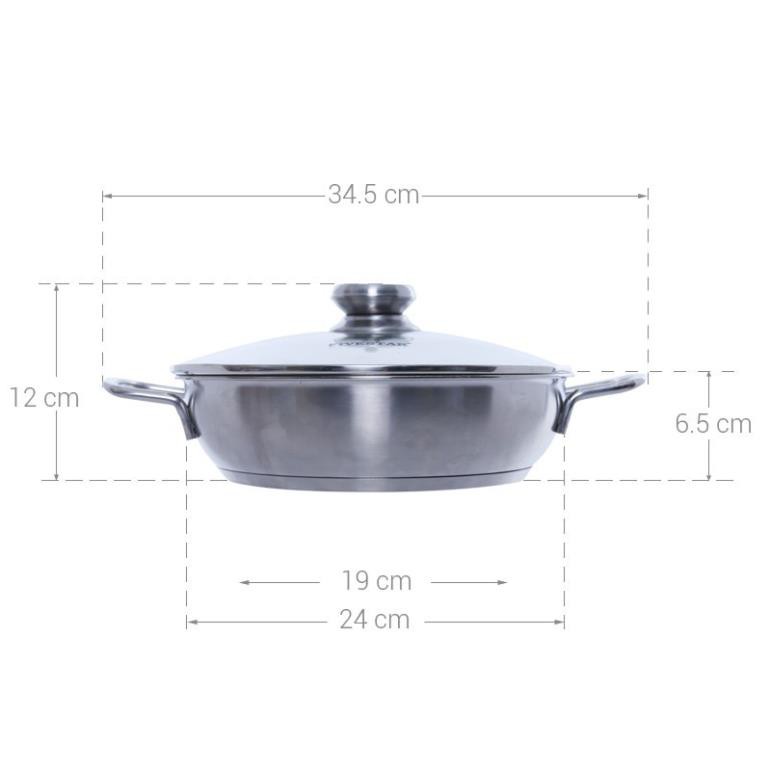 Chảo lẩu xào caro 3 đáy inox 430 Fivestar Standard nắp kính (24cm) L24-3DG