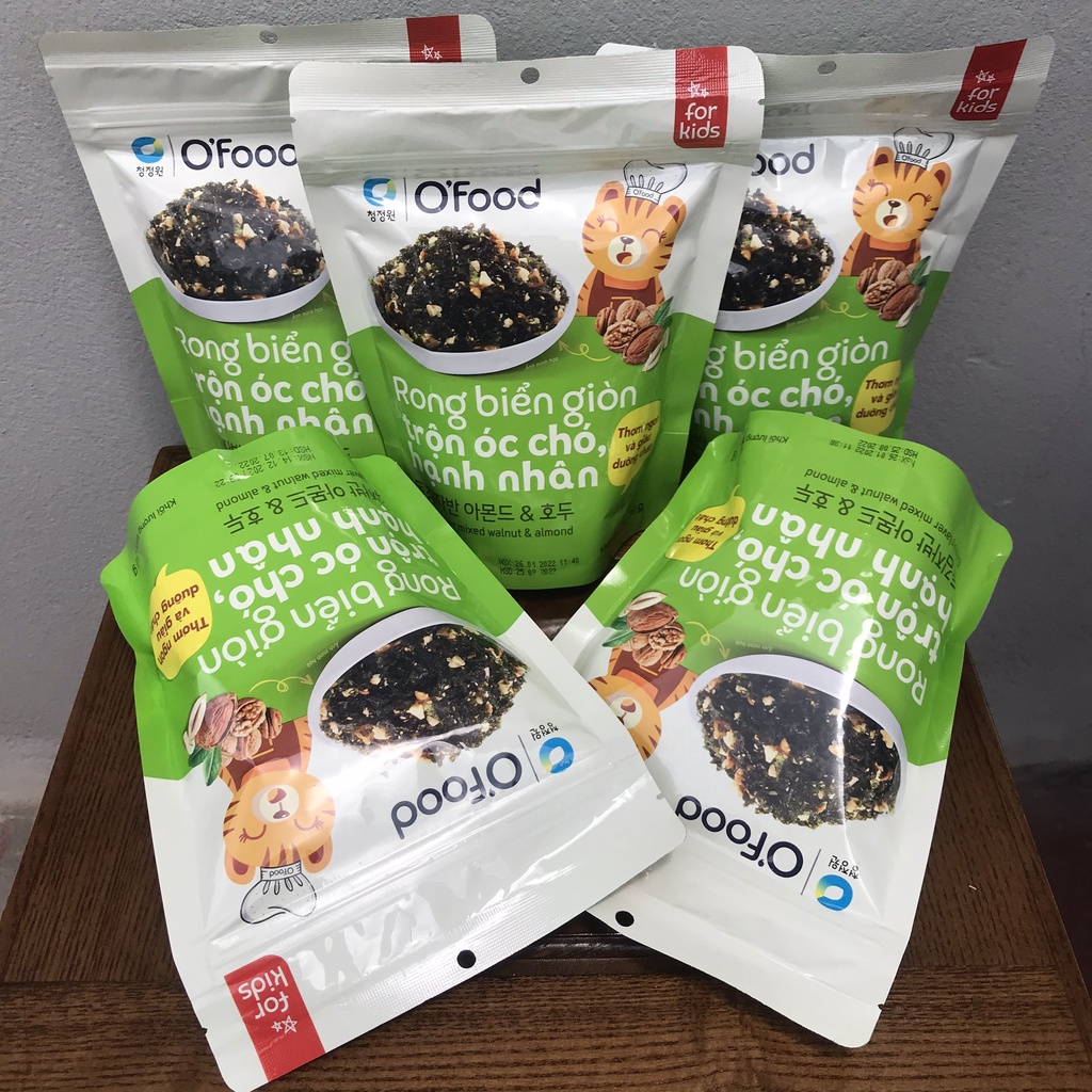 Combo 3 gói rong biển trộn cơm Ofood ngon tiện lợi, rong biển giòn trộn óc chó, hạnh nhân trộn cơm, cháo cho bé gói 30g