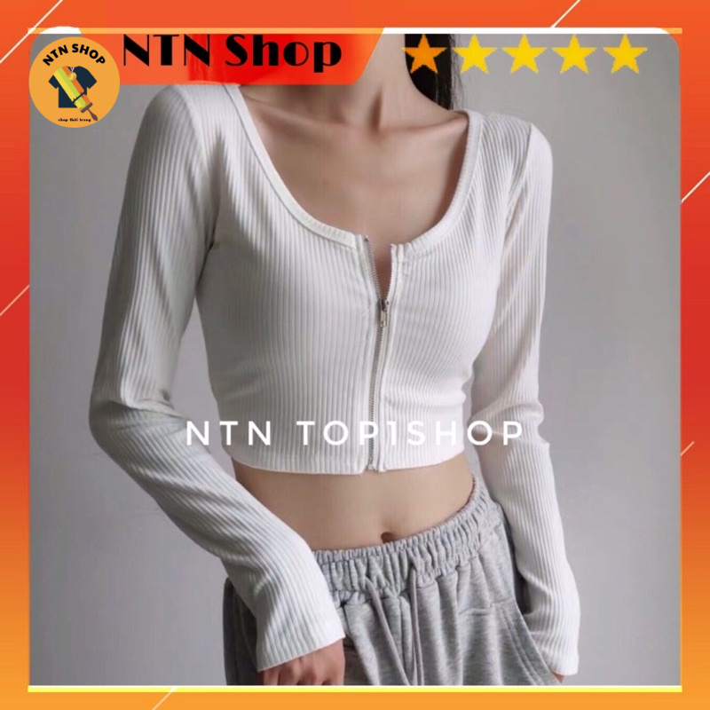 Áo Croptop Dây Kéo Tay Dài ôm body