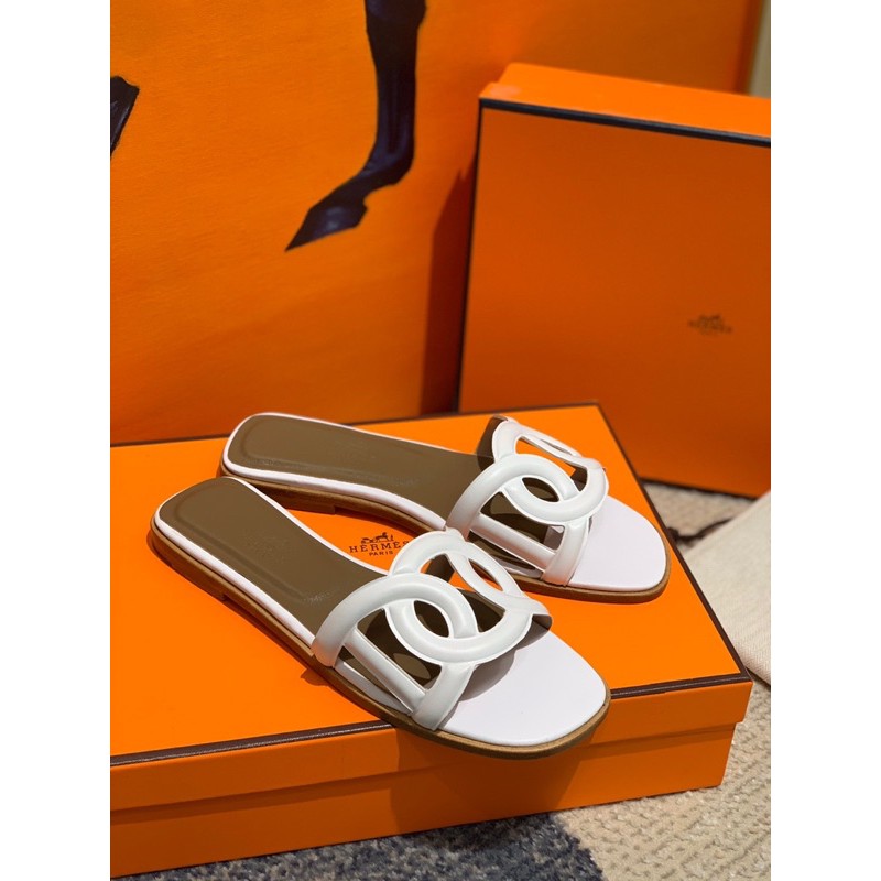 Dép thời trang cho nữ Hermes HM da thật cao cấp quai ngang hình vòng tròn đan sang trọng