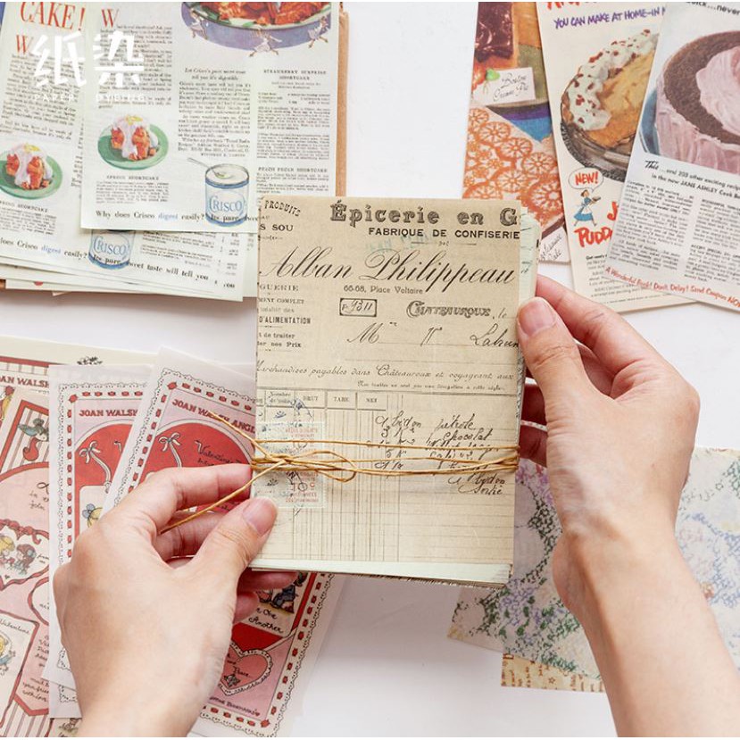 Túi 50 tấm giấy nền kraft cổ điển Time shop trang trí sổ vintage