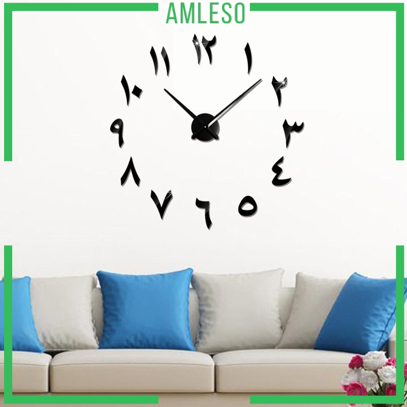 [AMLESO]3D Wall Clock Frameless Mirror Number Sticker for Living Room Black