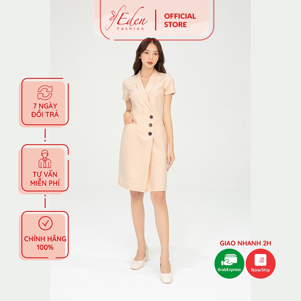 Đầm suông công sở nữ thời trang Eden cổ vest tay ngắn có túi che khuyết điểm chất liệu dày mềm mát không nhăn - D323