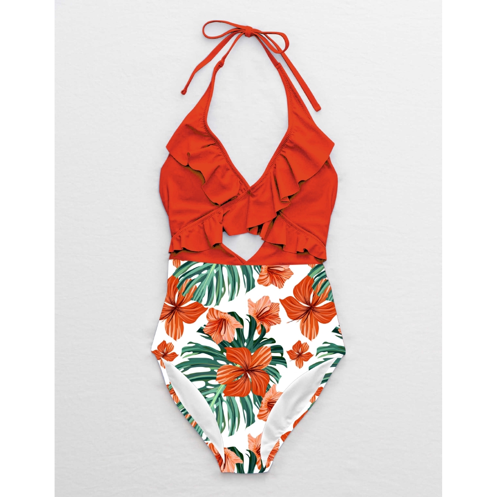 Sexy open-back women's T-shirt is printed with a thick banner that pushes the waist high of a Monokini beach swimsuit | BigBuy360 - bigbuy360.vn