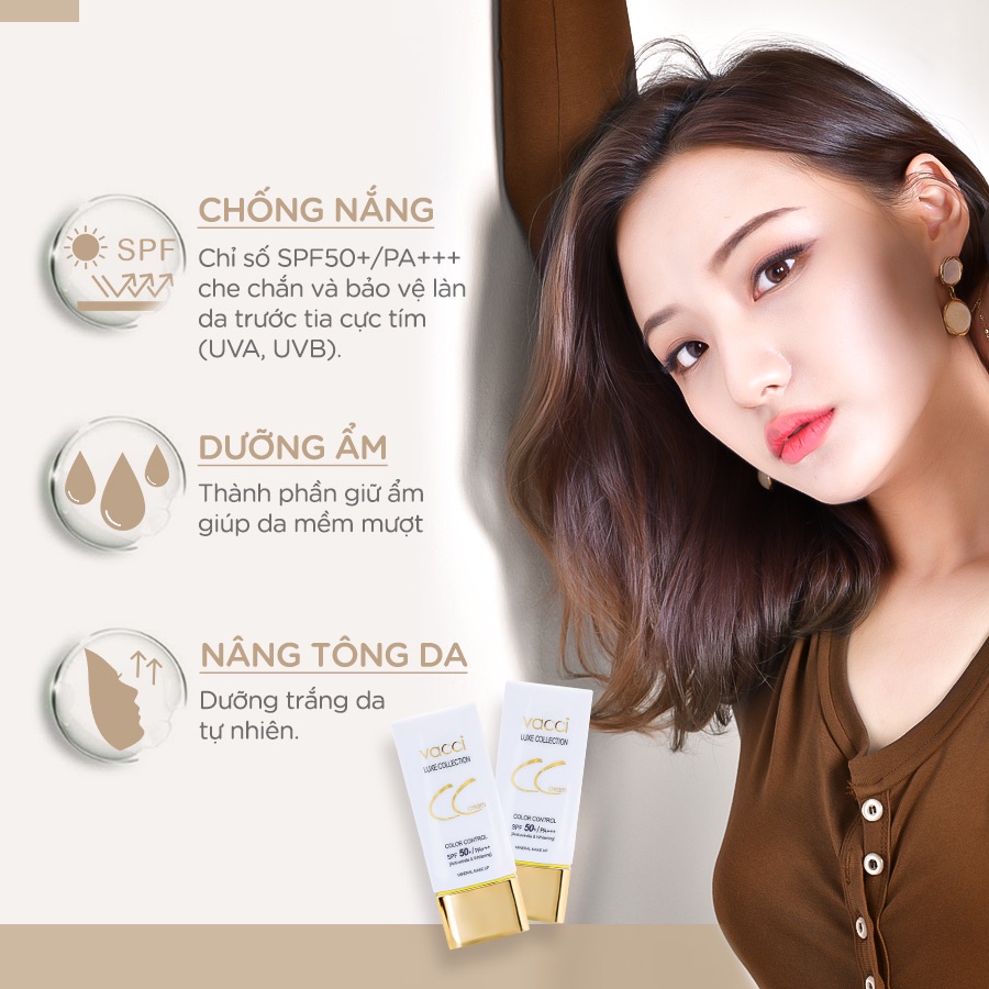 Kem Nền CC Cream Cao Cấp Vacci Hiệu Chỉnh Đều Màu Da Chống Nắng SPF 50