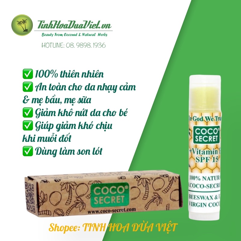 [2025] SỈ 10 SON COCO SECRET DẦU DỪA SÁP ONG DƯỠNG MÔI MỀM MƯỢT