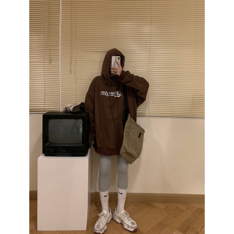 Áo hoodie dài tay lót nhung dày dặn dáng rộng in chữ phong cách retro Hàn Quốc
 | BigBuy360 - bigbuy360.vn