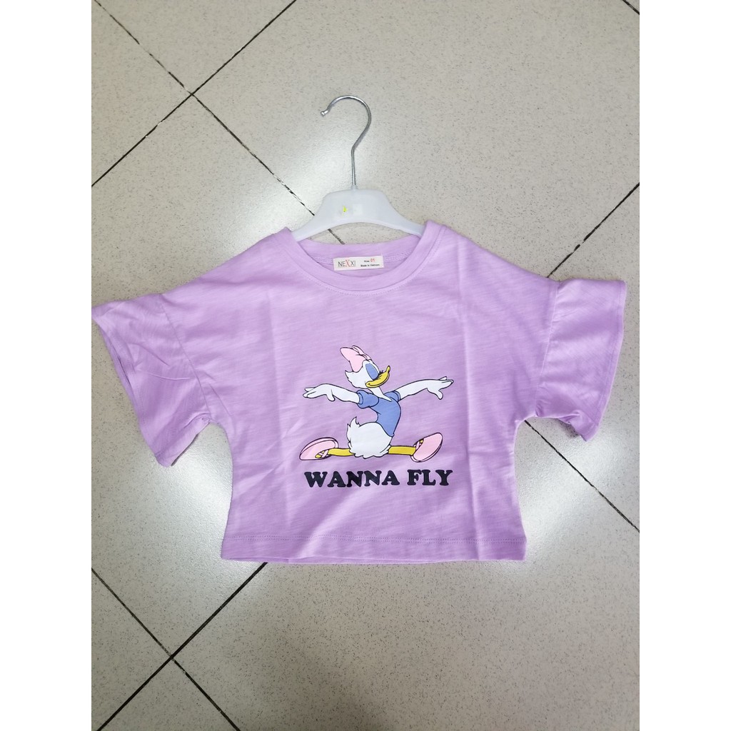 Áo thun cotton xượt tay loe in vịt donal 10-45kg