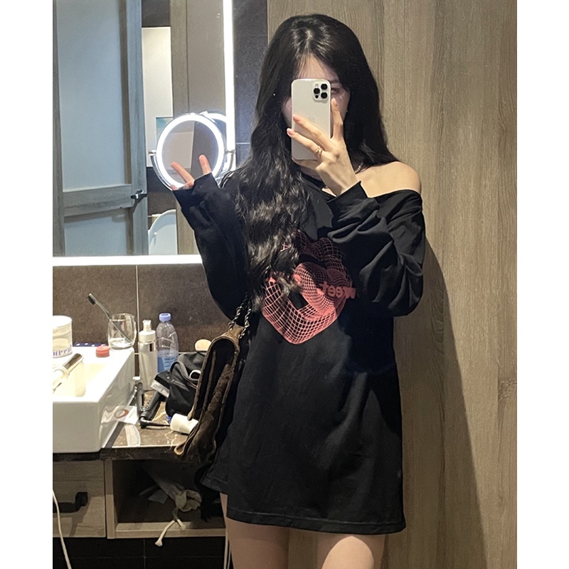 Áo thun dài tay trễ vai in họa tiết phong cách Hàn Quốc thời trang dành cho nữ | BigBuy360 - bigbuy360.vn