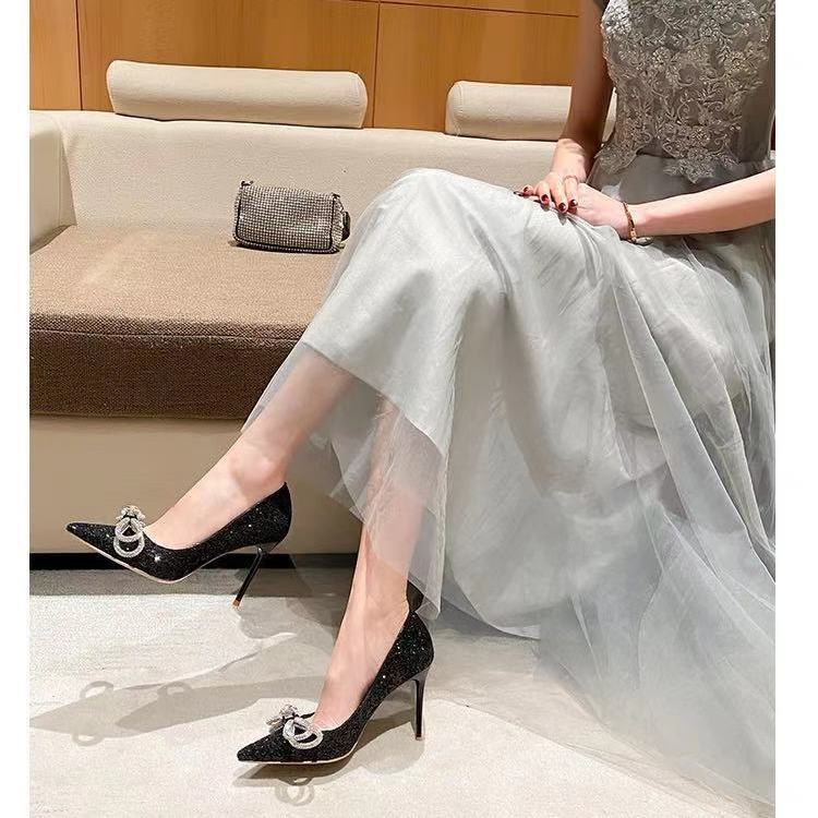 Giày Cao Gót Mũi Nhọn Đính Đá Thời Trang Cho Nữ