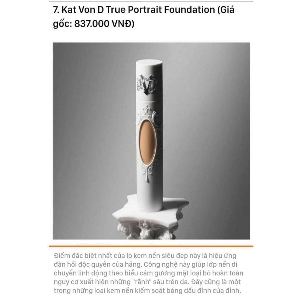 [CÓ SẴN] Kem nền Kat Von D True Portrait