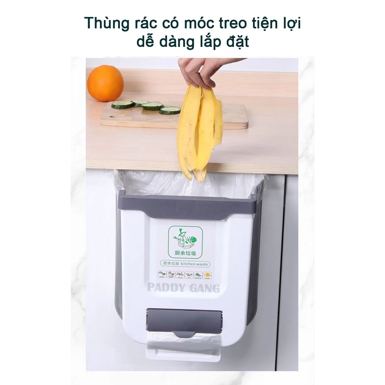 Thùng Đựng Rác Gấp Gọn Treo Tủ Bếp Thông Minh, Thùng Rác Nhựa Ô Tô Sọt Rác Có Ngăn Để Túi Đựng Rác Tự Phân Hủy PaddyGang