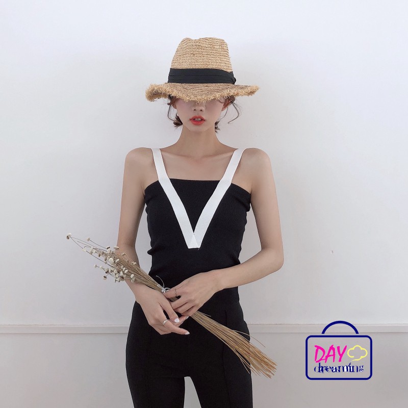 Áo dệt kim nữ cộc tay phối màu thời trang