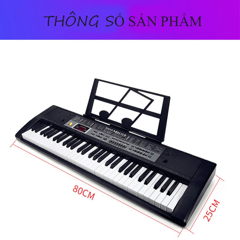 Đàn Piano Đàn 61 Phím Dành Cho Người Lớn Học Kèm Mic Sạc Giá Đỡ Âm Thanh Hay - Nhiều Chức Năng  VT268