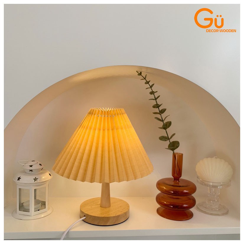 Đèn trang trí phòng ngủ, Đèn ngủ để bàn GU DECOR bóng đèn LED hình cây nấm xếp ly