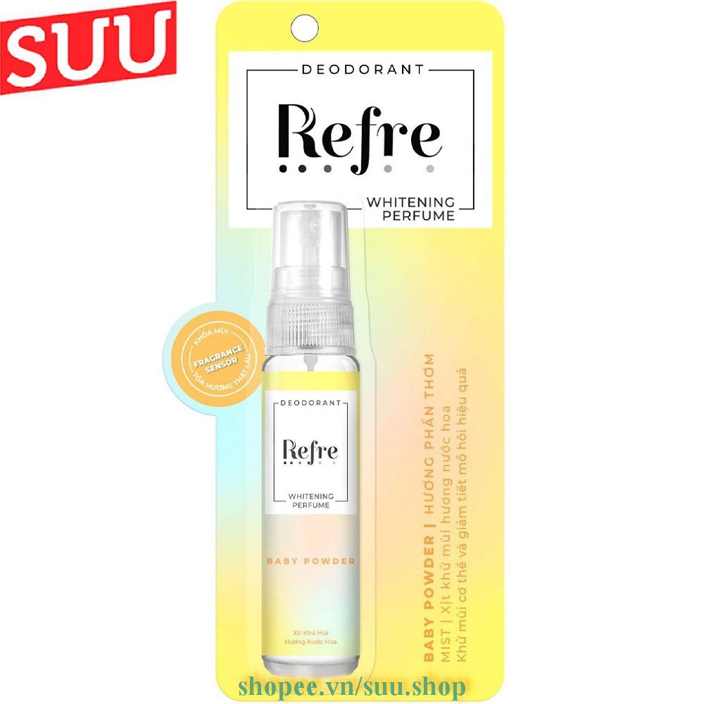 Xịt Khử Mùi Refre 30Ml Dưỡng Sáng Da Với Nhiều Hương Thơm Giúp Bạn Dễ Lựa Chọn Hơn, suu.shop Cam Kết 100% Chính Hãng.