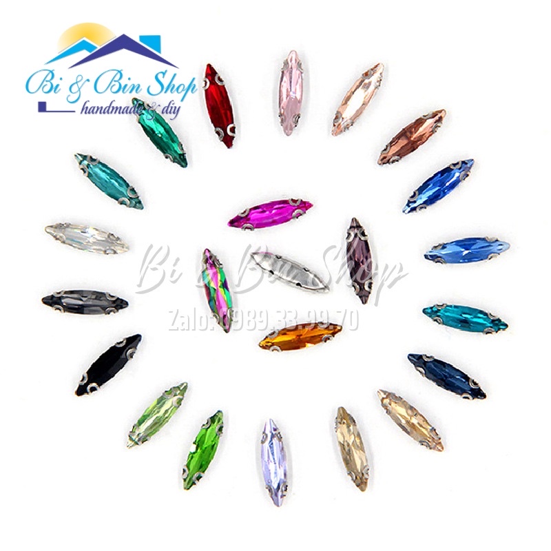 200 Viên Đá Đế Lá Me Dài 4x15mm Hạt Pha Lê Đính Kết Trang Phục Thời Trang