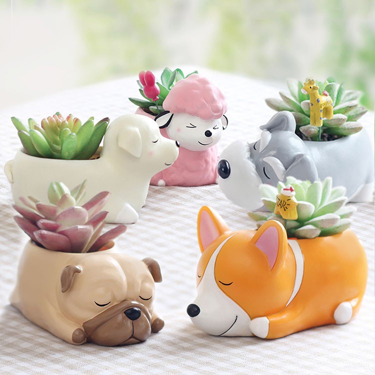 Chậu Cây Nhỏ Gọn Tạo Hình Chú Chó Corgi Đáng Yêu