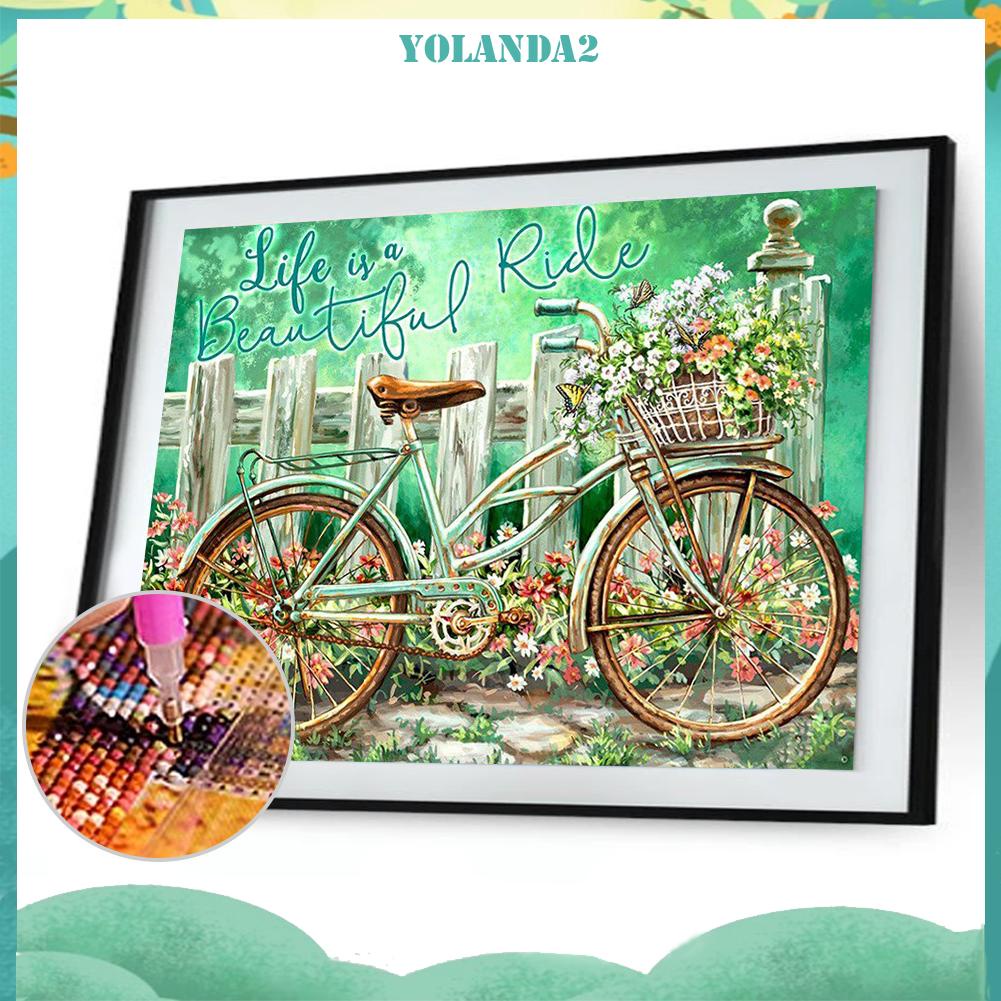 Tranh đính đá kim cương toàn bộ 5D DIY hình xe đạp sân vườn