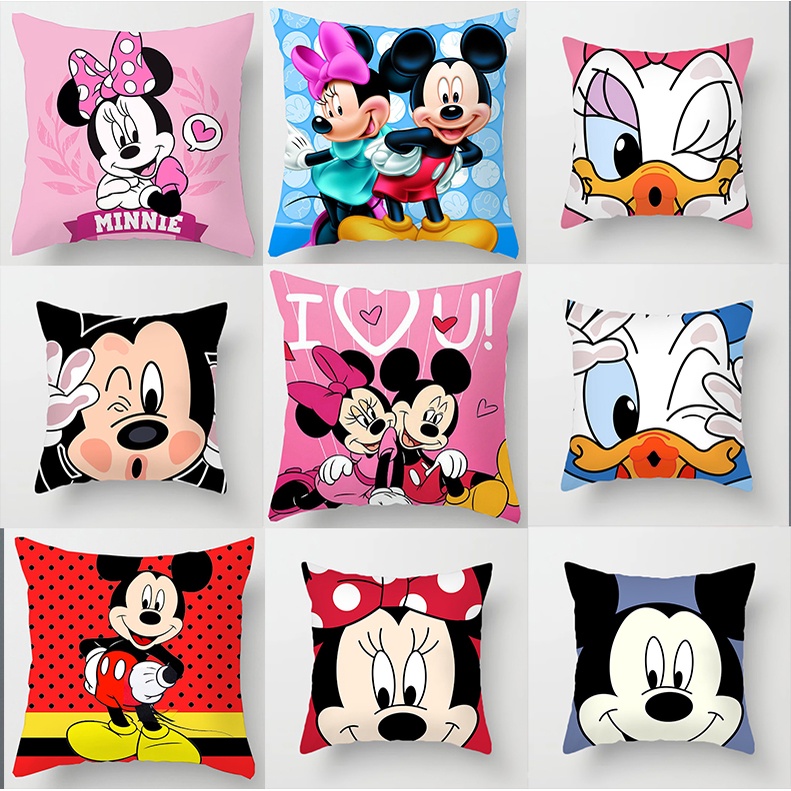 DISNEY Vỏ Gối In Hình Chuột Mickey / Minnie Nhồi Bông Kích Thước 45x45cm