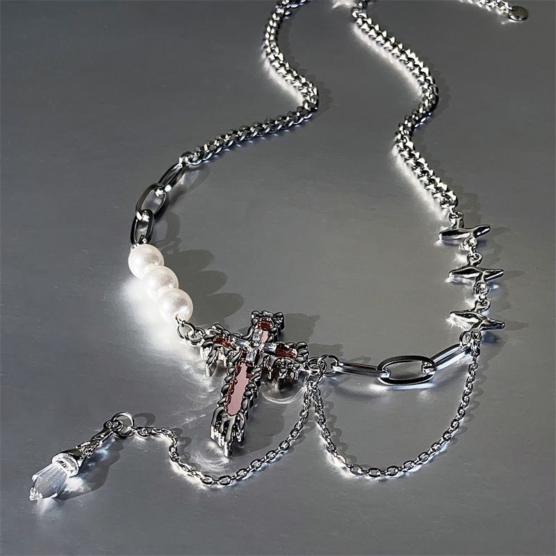 Dây Chuyền Mặt Đá Zircon Hình Giọt Nước Màu Hồng Phong Cách Hip Hop Cho Nữ