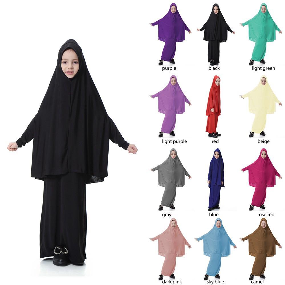 Muslim girl váy đầm bộ quần áo cho bé gái telekung budak plain malaysian long gown