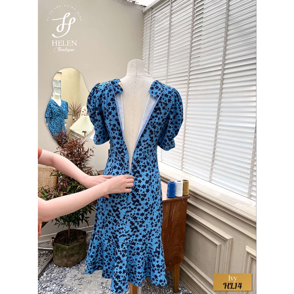 Đầm dài dáng rộng họa tiết hoa sao đen thanh lịch - Trung niên - Ivy Dress - Helen Boutique