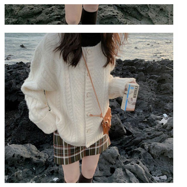 Áo khoác cardigan dệt kim dáng rộng màu sắc đơn giản phong cách hàn quốc dành cho nữ