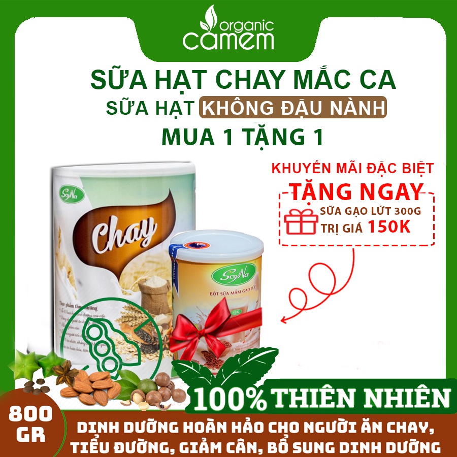 [TẶNG SỮA HẠT 255K] Sữa Chay Soyna - Sữa hạt soyna cho người ăn chay- Vị cacao đường cỏ ngọt dễ uống - Lon 800g