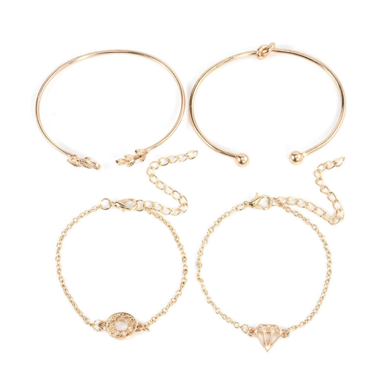 4pcs Fashion Leaf Knot Adjustable Open Bangle Gold Bracelet Jewelry