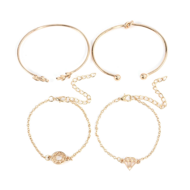 4pcs Fashion Leaf Knot Adjustable Open Bangle Gold Bracelet Jewelry