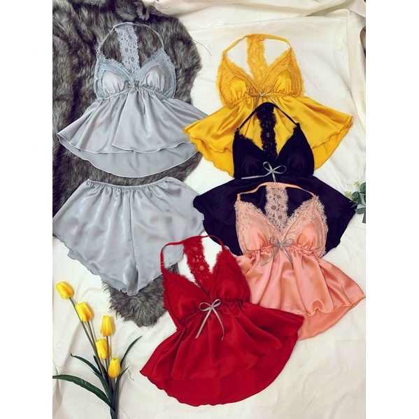 Set ngủ sexy Lụa Satin Phối Ren Hàng Loại 1 nhà e siêu đỉnh_Hình thật 100% ạ