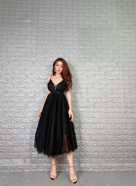 KÈM VIEO THẬT - Đầm xoè 2 dây kết hoa nổi phối ren -MS63V- Size M L đến 58kg | BigBuy360 - bigbuy360.vn