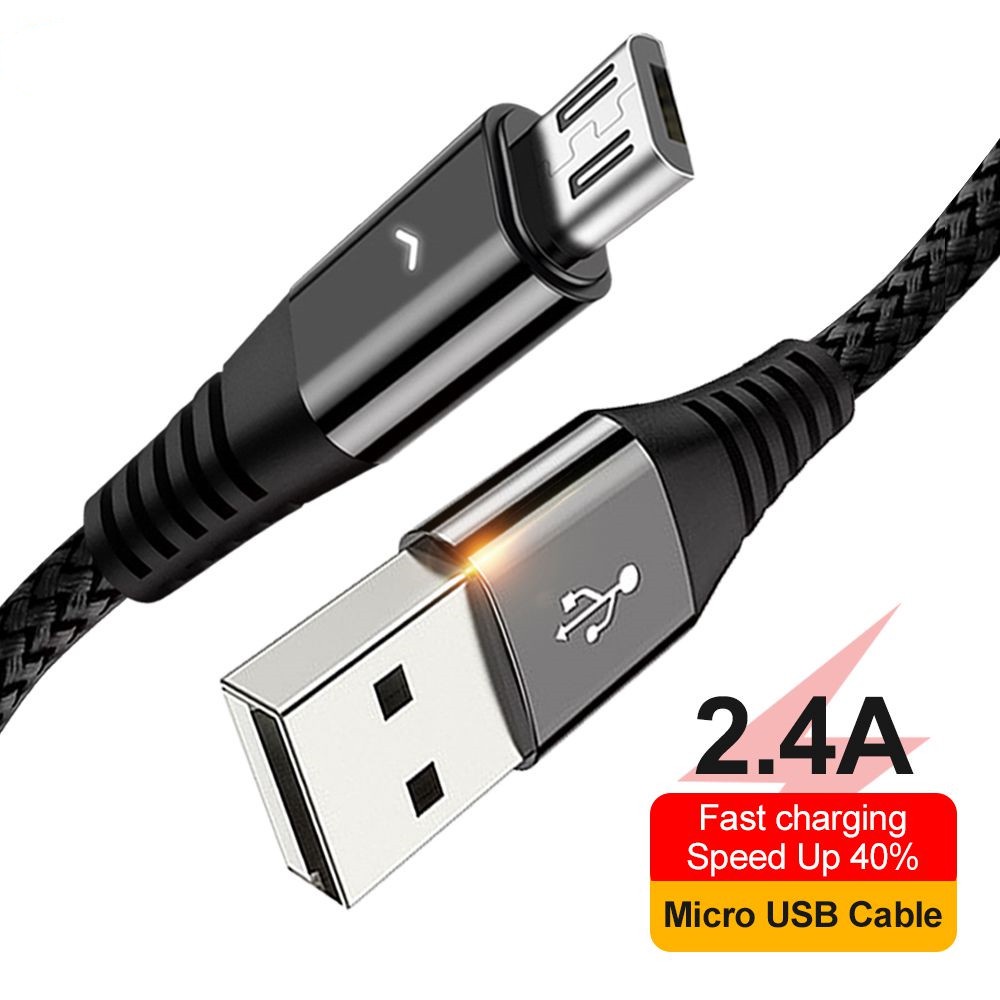 Dây cáp sạc TWITCH cổng Micro USB có đèn LED 2.4A cao cấp cho Samsung Xiaomi Android