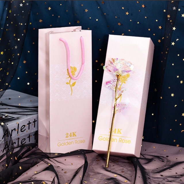 Hộp quà tặng - Bông hồng hologram mạ vàng 24k