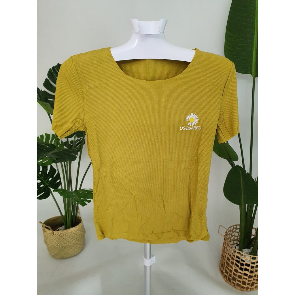 [Giảm 10k đơn 199k] Áo Thun Nữ Tay Ngắn Cổ Tròn Nhiều Màu Hoa Cúc, Thiết Kế Cổ Rộng, Áo Phông Đơn Giản HH108 | BigBuy360 - bigbuy360.vn