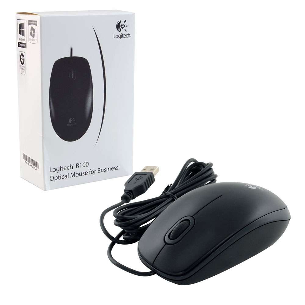Chuột Logitech B100 Black, chuột máy tính kết nối USB, độ phân giải 800dp
