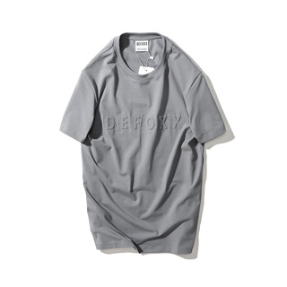 Áo phông nam, áo thun nam cổ tròn trơn DEFOXX vải cotton 4 chiều dập chữ nổi màu xám 220608 foxxmen