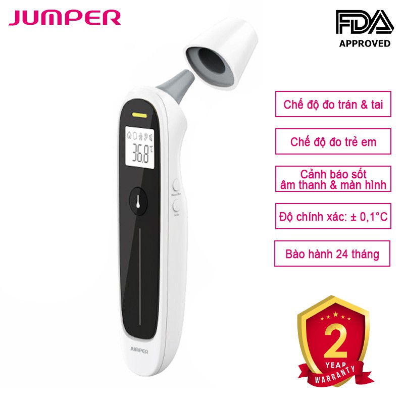 Nhiệt kế điện tử hồng ngoại không tiếp xúc, đo trán và tai 4 in 1 Jumper FR302 (FDA Hoa Kỳ + xuất USA)