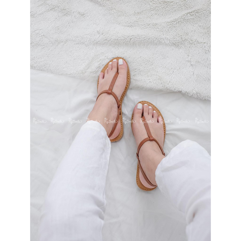 Giày sandal kẹp ngón quai dọc chất da bò - THENYSMILE - Henry