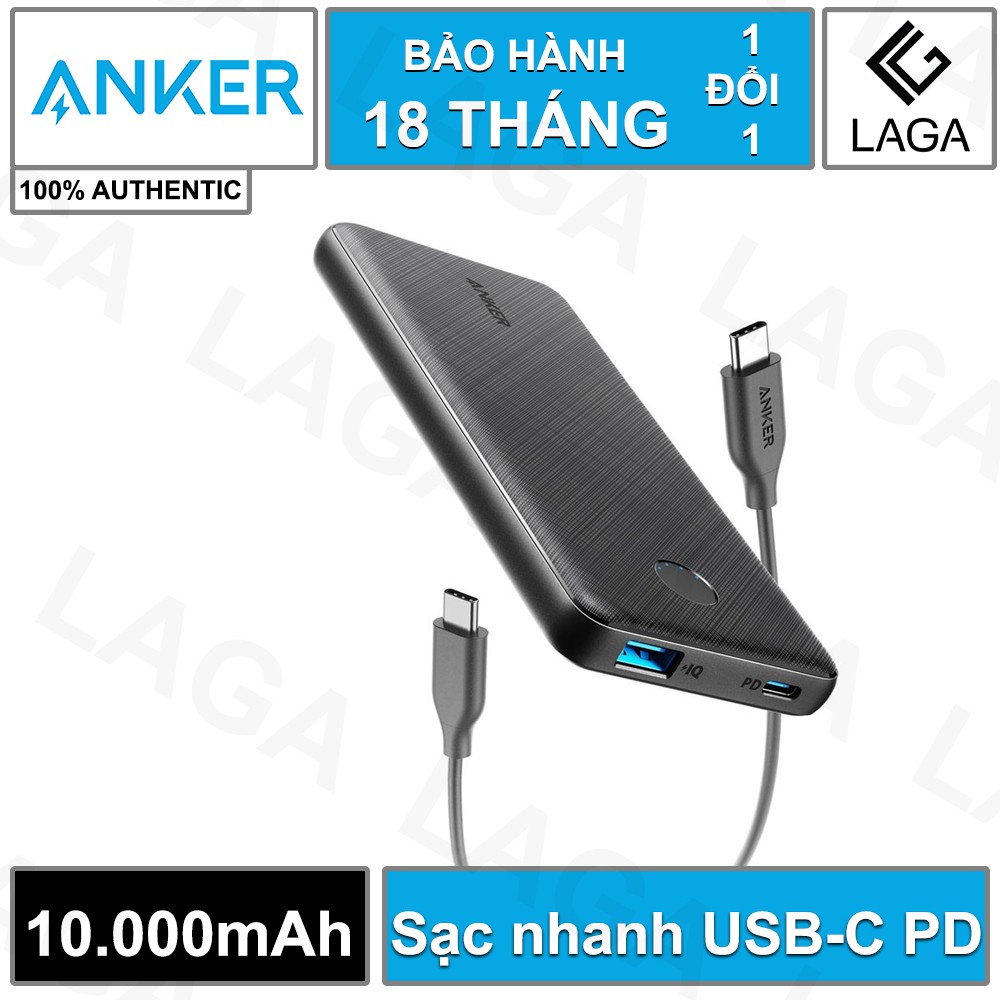 [Mã 159ELSALE hoàn 7% đơn 300K] Pin Sạc Dự Phòng Anker PowerCore Slim 10000mAh USB-C Power Delivery PD A1231