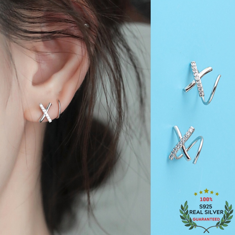 Bông Tai Bạc S925 Xoắn Ốc X-Cross Trẻ Trung Cá Tính | Khuyên Tai Nữ Trang Sức Bạc Thời Trang