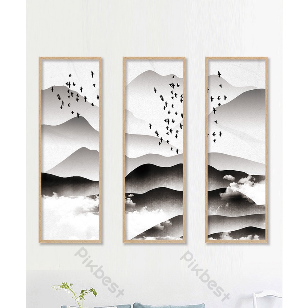 In hình ép gỗ Laminate TRANH TRUNG QUỐC - Mẫu 5 (3 Dọc 3x30x70). In ảnh theo yêu cầu
