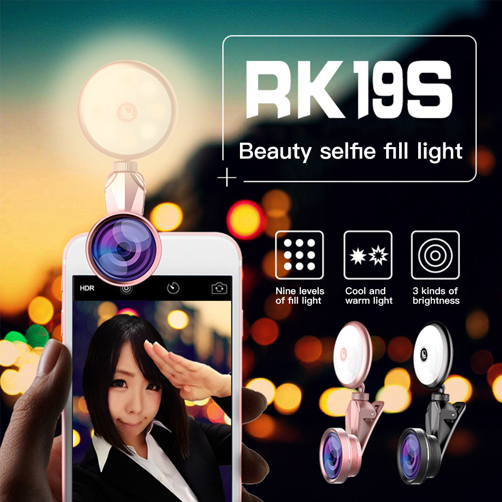 Đèn Flash Hỗ Trợ Chụp Ảnh Selfie Rk19S Xoay 360 Độ Cho Iphone Android