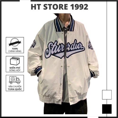 Áo khoác bomber unisex STURDUR hai màu đen trắng dễ phối đồ. Áo khoác nam nữ mặc đôi, coulep K091