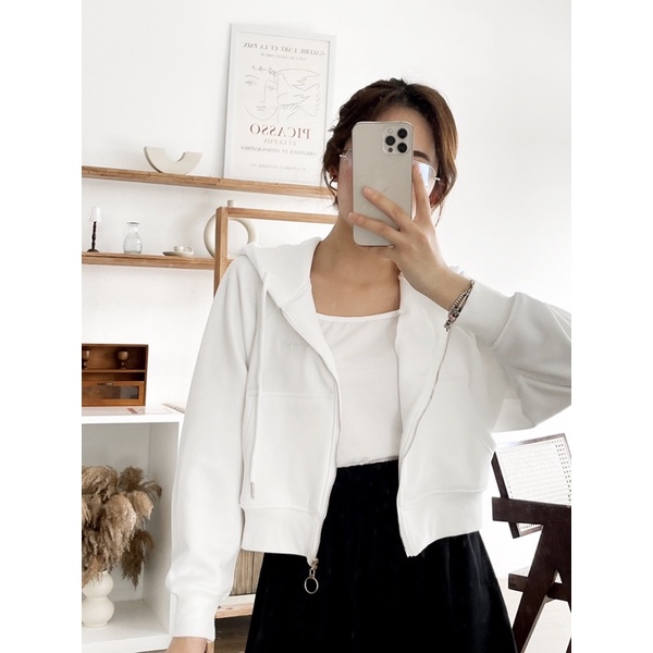 Áo hoodie nữ dáng ngắn croptop nỉ bông siêu ấm Harriet | BigBuy360 - bigbuy360.vn